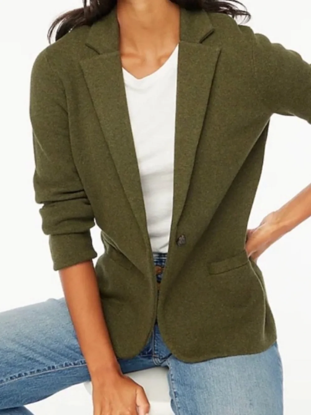 J. CREW Schoolboy Sweater Blazer Olive Green Size 3X Cotton Cardigan Knit